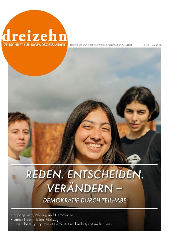 Titelbild der Druckfrisch, 33. Ausgabe mit dem Titel: Reden. Entscheiden. Verändern - Demokratie durch Teilhabe